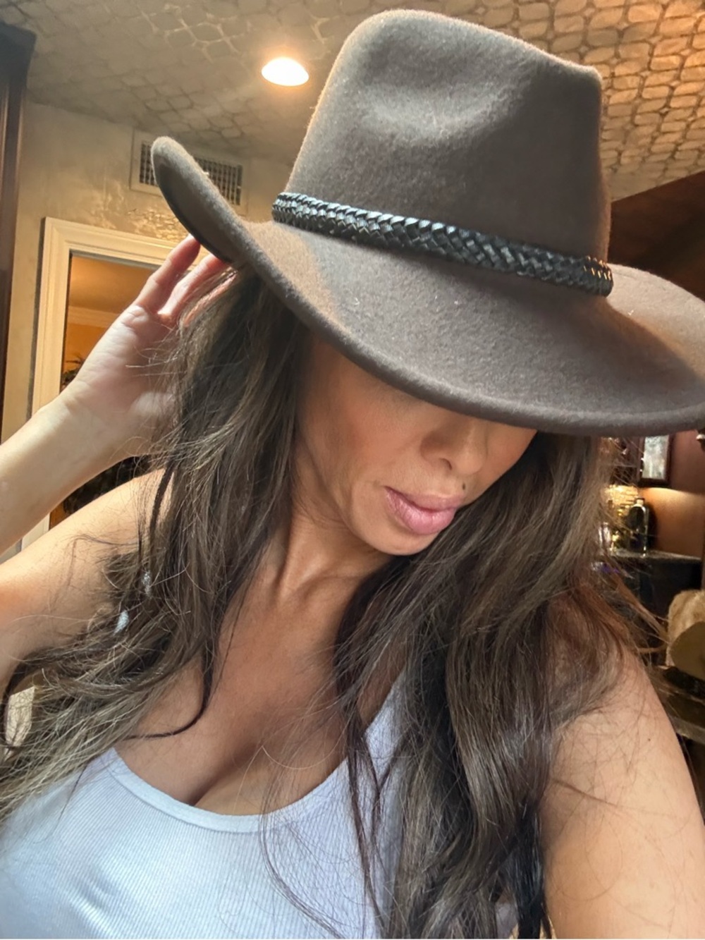 Womens Brown Felt Fedora Hat with Braided Band O/S